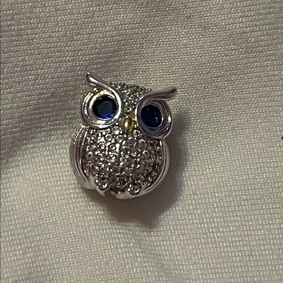 Sterling Silver 925 Pandora Owl Charm with Blue Gem Eyes - Picture 3 of 10